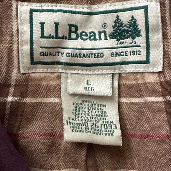 LL Bean Purple Canvas Flannel Corduroy Collar Barn Adirondack Jacket L Reg - Picture 4 of 7